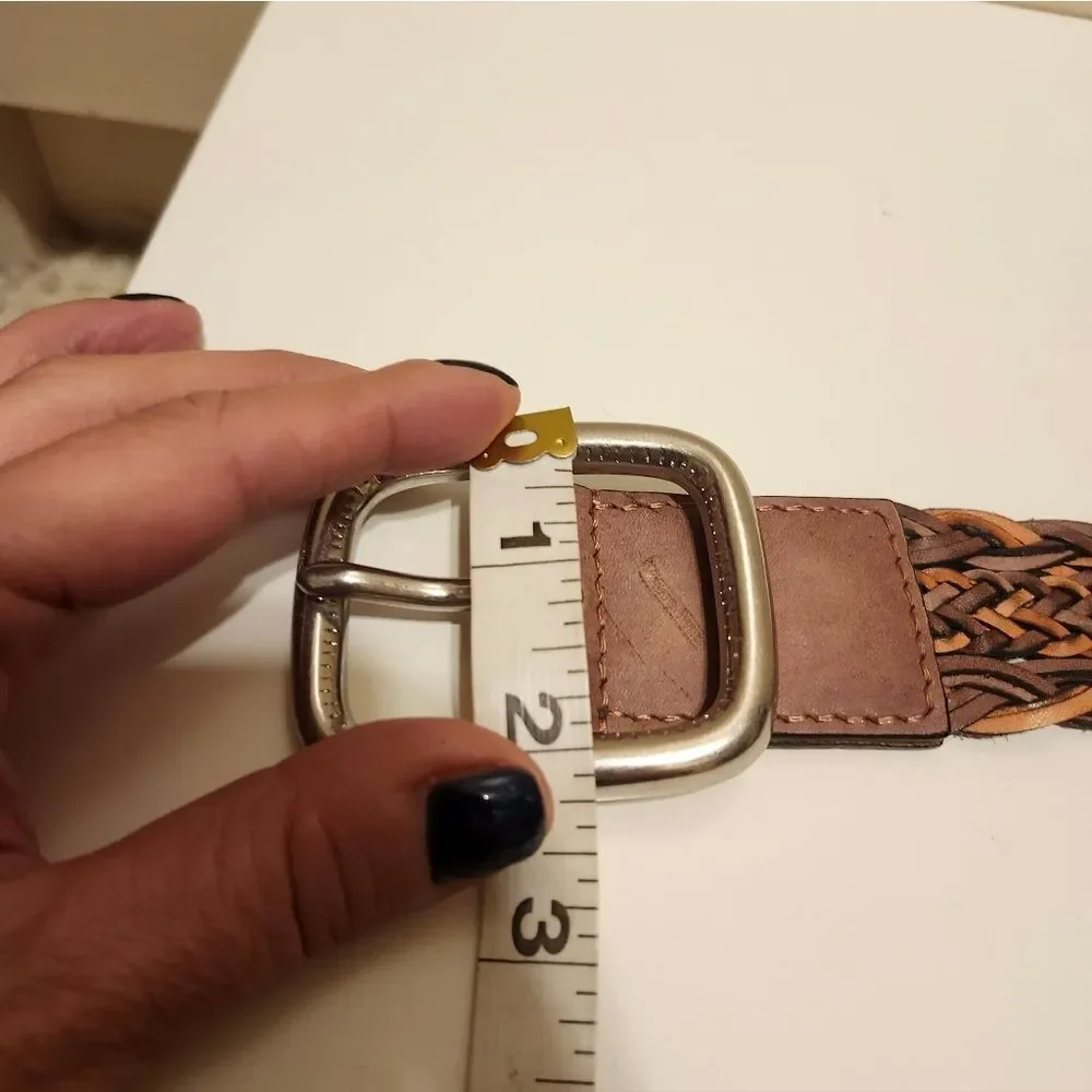 New Lucky Brand Brown Leather Open-Weave Cutout Belt Size Medium Retail $129